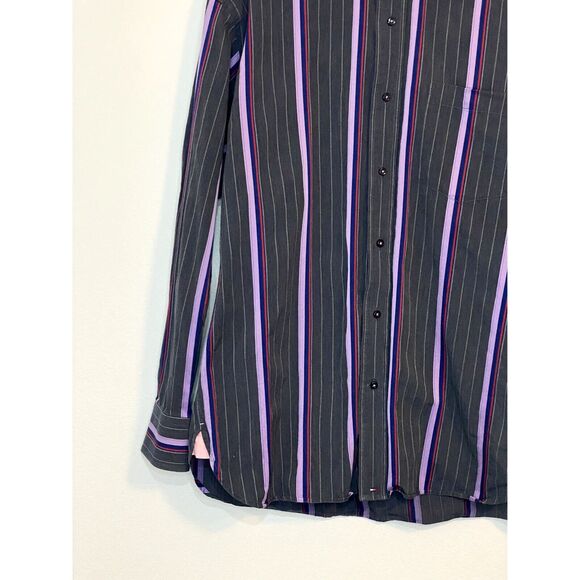 Tommy Hilfiger Mens Medium Button Up Shirt 80s 2 Ply Fabric Stripe 100% Cotton - Picture 5 of 13